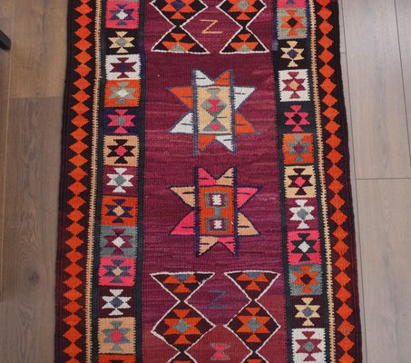 Grand Tapis Kilim Turc Vintage Laine Multicolore 196x180 Cm - Fait Main