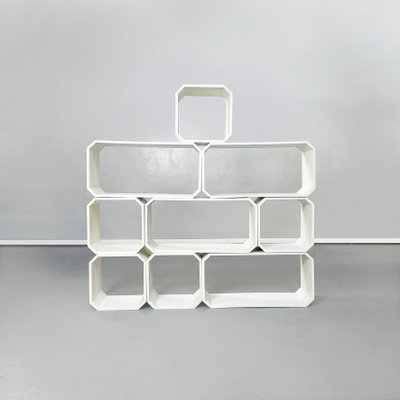 Mid Century Modern Italian White Wood Modular Bookcase 1970s for