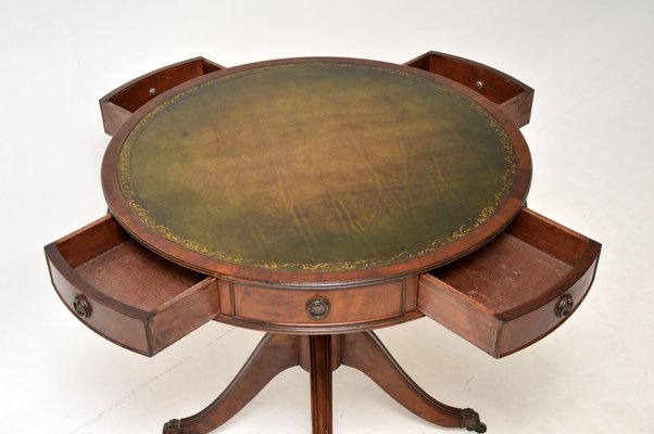 Antique Regency Style Leather Top Drum, Antique Leather Top Round Table