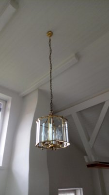 Large French Brass and Glass Lantern Chandelier with 6 Light