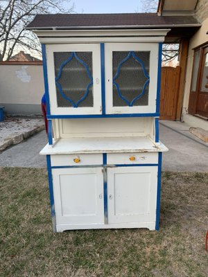 Vintage Glass Painted Wood Kitchen Cupboard 1930s for sale at