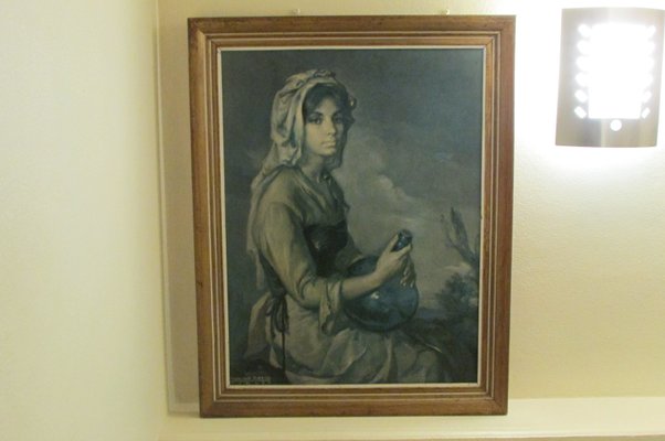 Oil on canvas signed Francisco Ribera woman with bouquet of