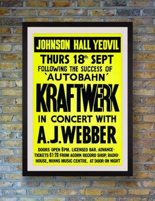 Kraftwerk Original Vintage UK Concert Poster, Yeovil, 1975 for