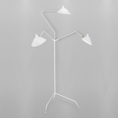 Lampadaire Mid-Century Moderne Blanc avec 3 Bras Rotatifs par