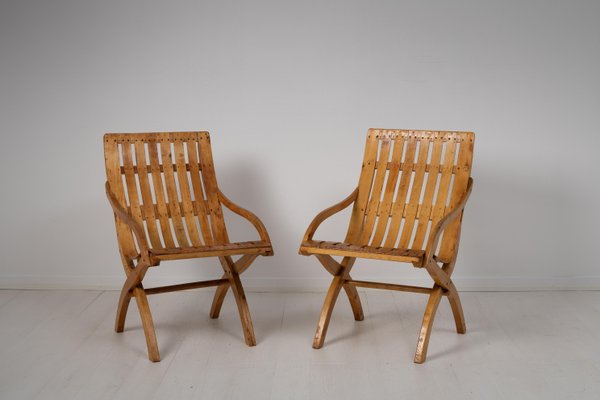 20th Century Swedish Grace Bare Wood Armchairs Set of 2