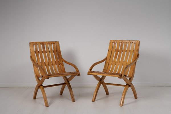 20th Century Swedish Grace Bare Wood Armchairs Set of 2 for sale