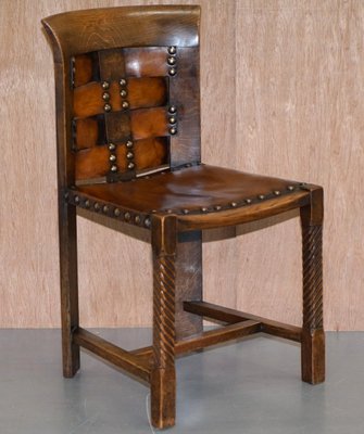 Arts And Crafts Oak Leather Chairs By, George Leather Dining Chair Tufted Nailhead Trim