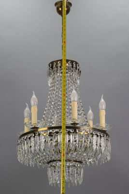 Art Deco Style Crystal Glass and Brass Nine Light Basket Chandelier