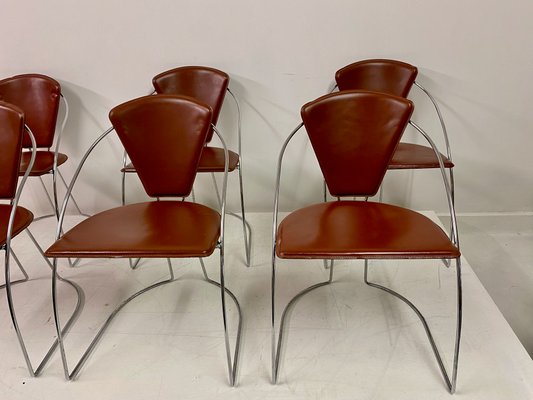 Italian Chrome Leather Dining Chairs, Italian Leather And Chrome Dining Chairs