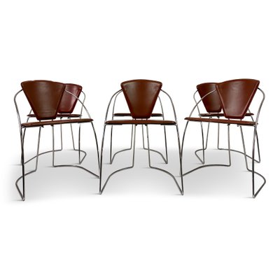 Italian Chrome Leather Dining Chairs, Real Leather Dining Chairs Chrome