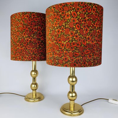 Brass Table Lamps With Retro Shades, Brass Table Lamps Vintage Style