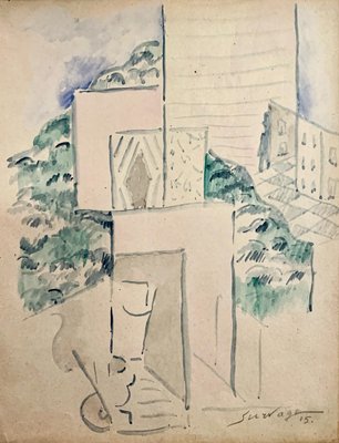 Léopold Survage, Paysage Cubiste, 1915, Aquarell auf Papier