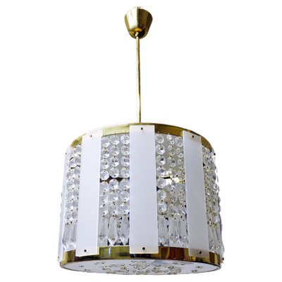 Crystal Brass And White Acrylic Glass Drum Light 1960s For At Pamono White Acrylic Glass Drum Light 1960s, Crystal And Brass Drum Chandelier