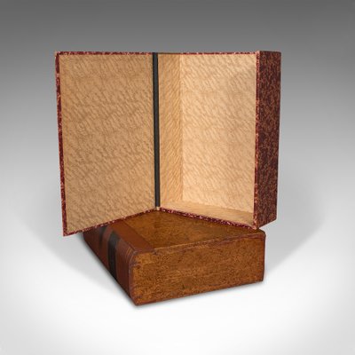 Vintage English Leather Faux Book Box, Leather Book Box Vintage