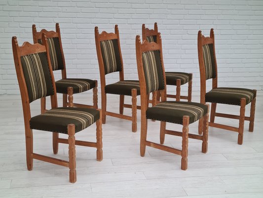 Danish Design Oak Wood Set of High Back Dining Chairs in the Style