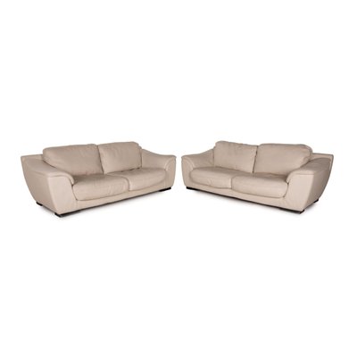 Cream Leather Sofa Set From Luxform Of 2 For At Pamono Cream Leather Sofa Set From Luxform, Real Leather Sofa 3 2 1