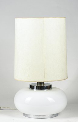 Italian Table Lamp with Chromed Metal Base and White Milk Glass