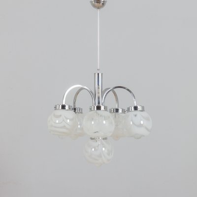Italian Murano 2 Color Glass Shades, Chandelier With White Glass Shades