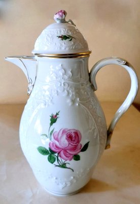Meissen Porcelain Pink Roses and Embossed Decorations Coffee