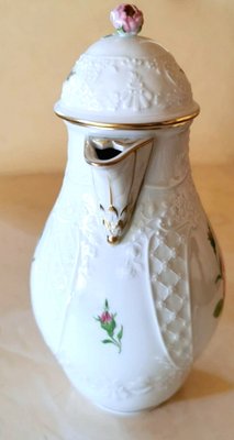 Meissen Porcelain Pink Roses and Embossed Decorations Coffee