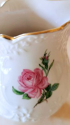 Meissen Porcelain Pink Roses and Embossed Decorations Coffee