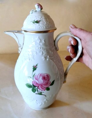 Meissen Porcelain Pink Roses and Embossed Decorations Coffee