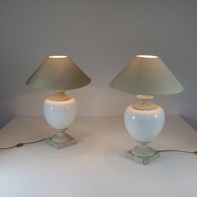 Ceramic and Travertine Table Lamps Set of 2