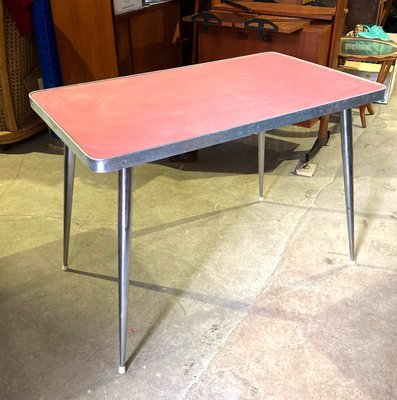 Vintage Pink Formica Table with Steel Structure, 1950s for sale at Pamono