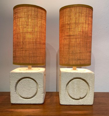 Mid Century Carved Limestone Cube Table, Cube Table Lamp Shades