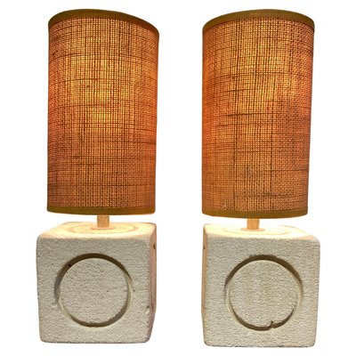 Mid Century Carved Limestone Cube Table, Cube Table Lamp Shades