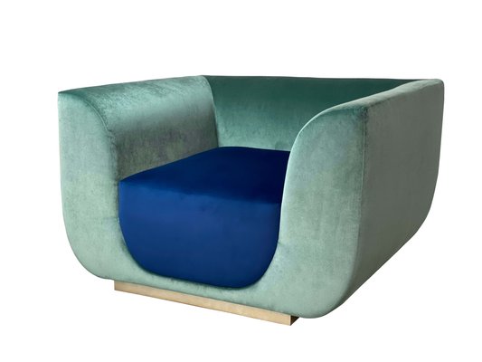 ABYSS Armchair in Mint and Ocean Blue Velvet from Kabinet for sale