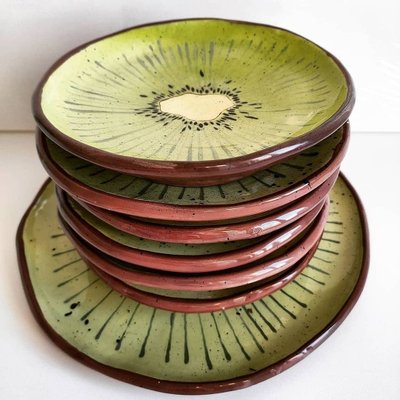 新作ホヤホヤ！タグ付完売✨MEDI FRUITSCARF PATTERNCAMI Fruit Collection Kiwi Plates by Federica Massimi, Set of 4 for
