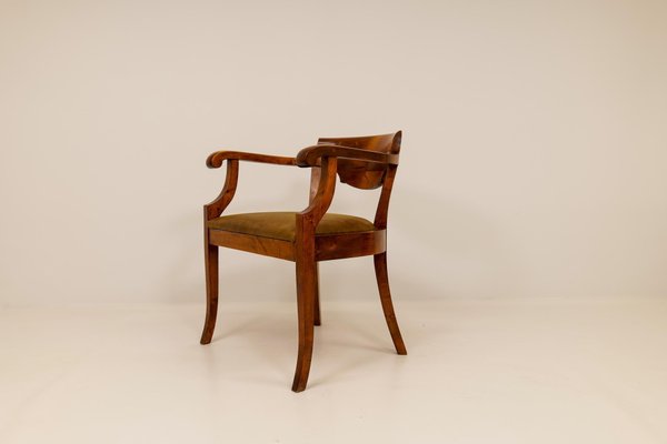 Swedish Brown Desk Chair in Birch Mahogany Sweden 1920s for