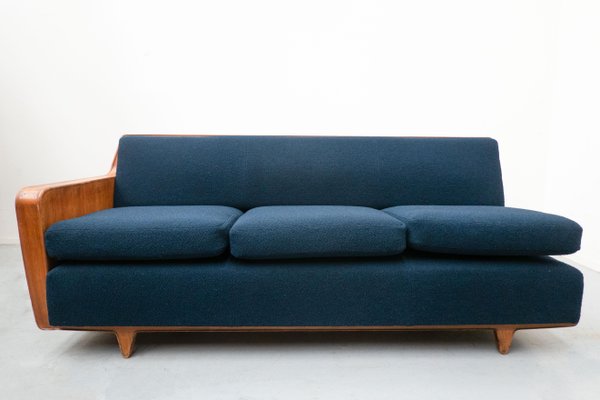Blue mid century modern sofa discount