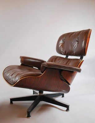 Brown Leather Lounge Chair Ottoman by Herman Miller, 1950s for sale at Pamono