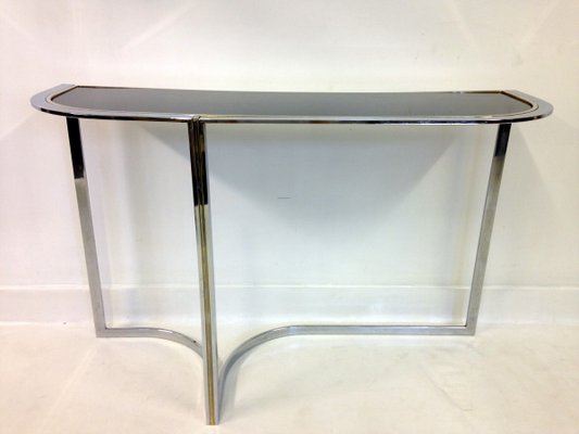 Vintage Chrome Black Glass Console Table For Sale At Pamono