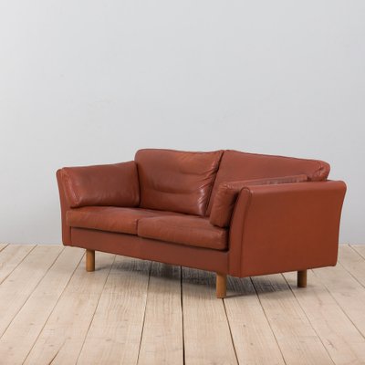Mid Century Danish Vintage Brown, 3 Seater Leather Sofa With Chaise Brisbane Australia