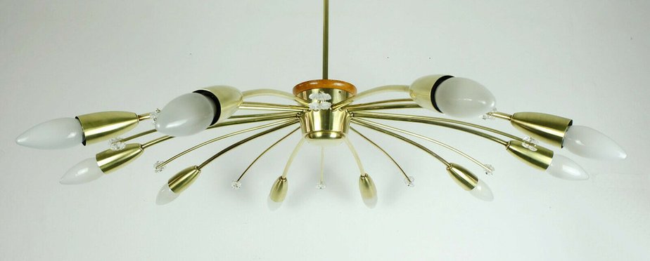 Big Mid Century Austrian Brass Sputnik Spider Ceiling Lamp by Rupert Nikoll 1950s