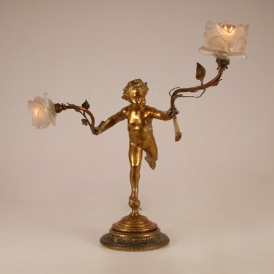 French Victorian Gilt Bronze Table Lamp, Frozen 2 Table Lamp