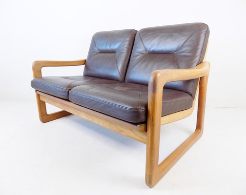 Teak & Leather 2-Seat Couch from Möbelfabrik Holstebro for sale at Pamono