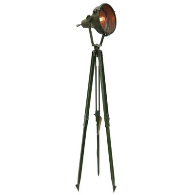Vintage Industrial Green Metal Wooden, Tripod Spot Lamp