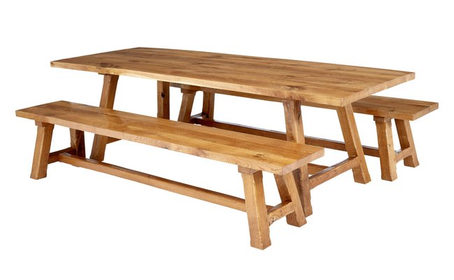 Solid Oak Dining Table And Benches By, Traditional Oak Dining Table And Chairs