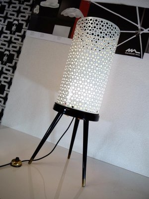 Perforated Metal Floor Lamp in Black and White in the Style of