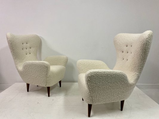 Mid Century Italian High Back Armchairs in the Style of Paolo Buffa Set of 2