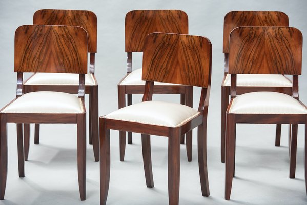 Art Deco Walnut Dining Chairs Set Of 6, Walnut Dining Chairs Set Of 6