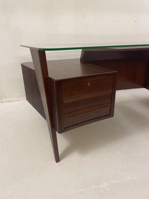 Mid Century Modern Wood And Glass Desk, Large Glass Desk With Drawers