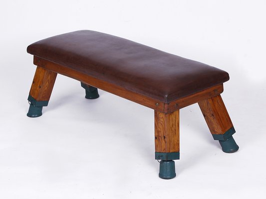 Vintage Leather Gymnastic Bench 1930s, Vintage Leather Bench Seat