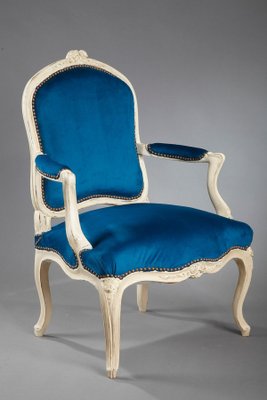 Louis XV Peacock Blue Velvet Armchairs, Set of for sale at Pamono