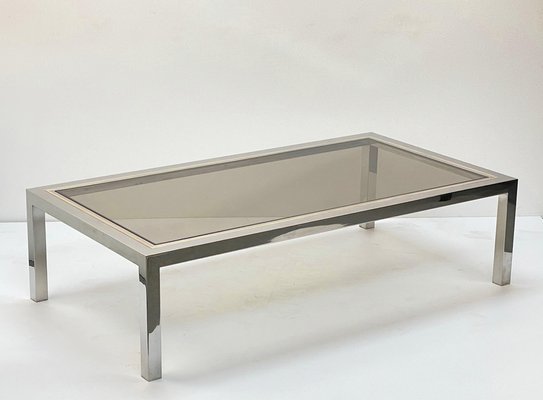 Italian Brass Chrome and Glass Rectangular Coffee Table 1970s