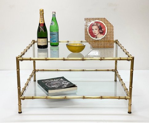 Bamboo and glass coffee hot sale table